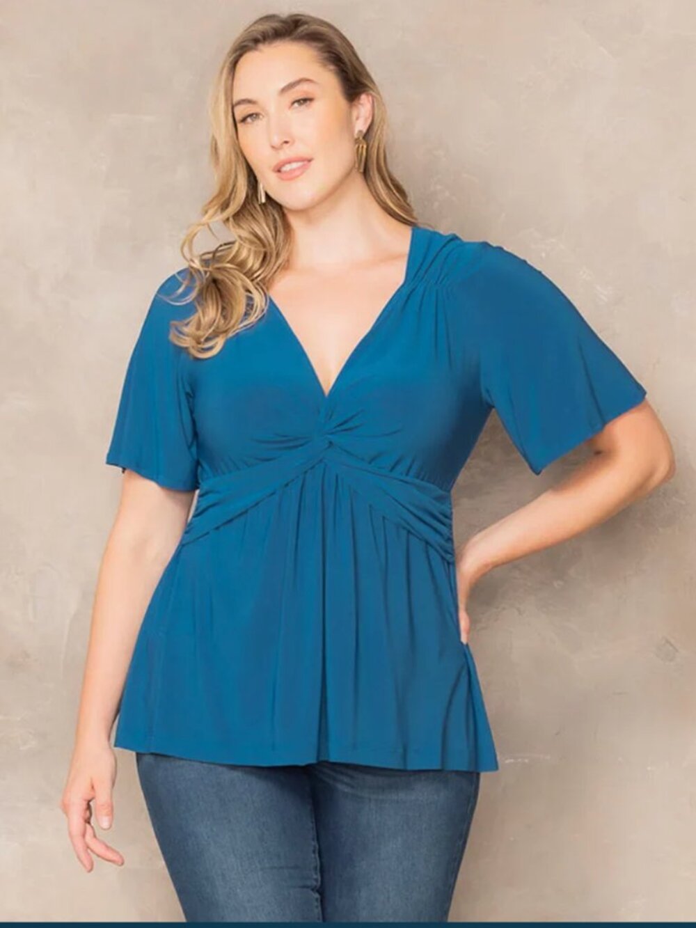 NEW KIYONNA Abby Twist Front Top BRIGHT TEAL Size 0X MSRP $68
